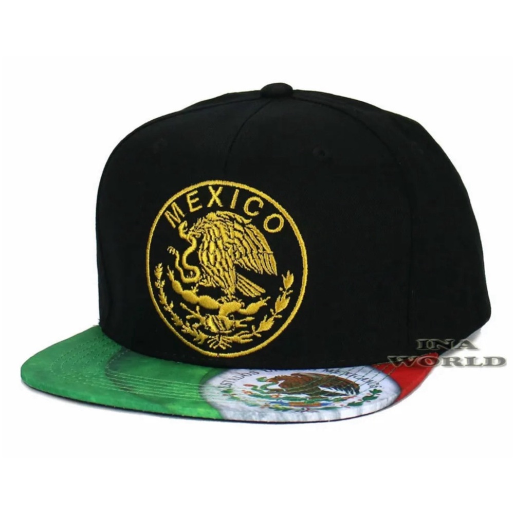 MEXICAN MEXICO Hat Gold Federal Logo Eagle Flag Flat Bill Snapback Baseball Cap